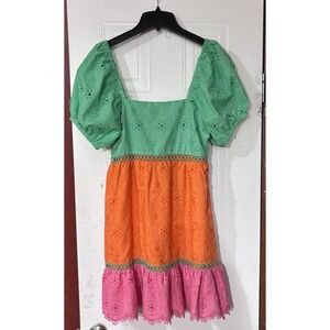 Anthropologie|Greylin Tani Colorblock Eyelet Puff Sleeve Mini Dress 
Boho|Small